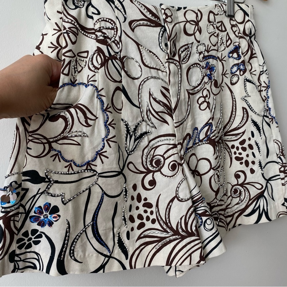 Zara High Waist 28 Ecru Print 100% Cotton Jewel Embroidered Shorts Small - Picture 9 of 16